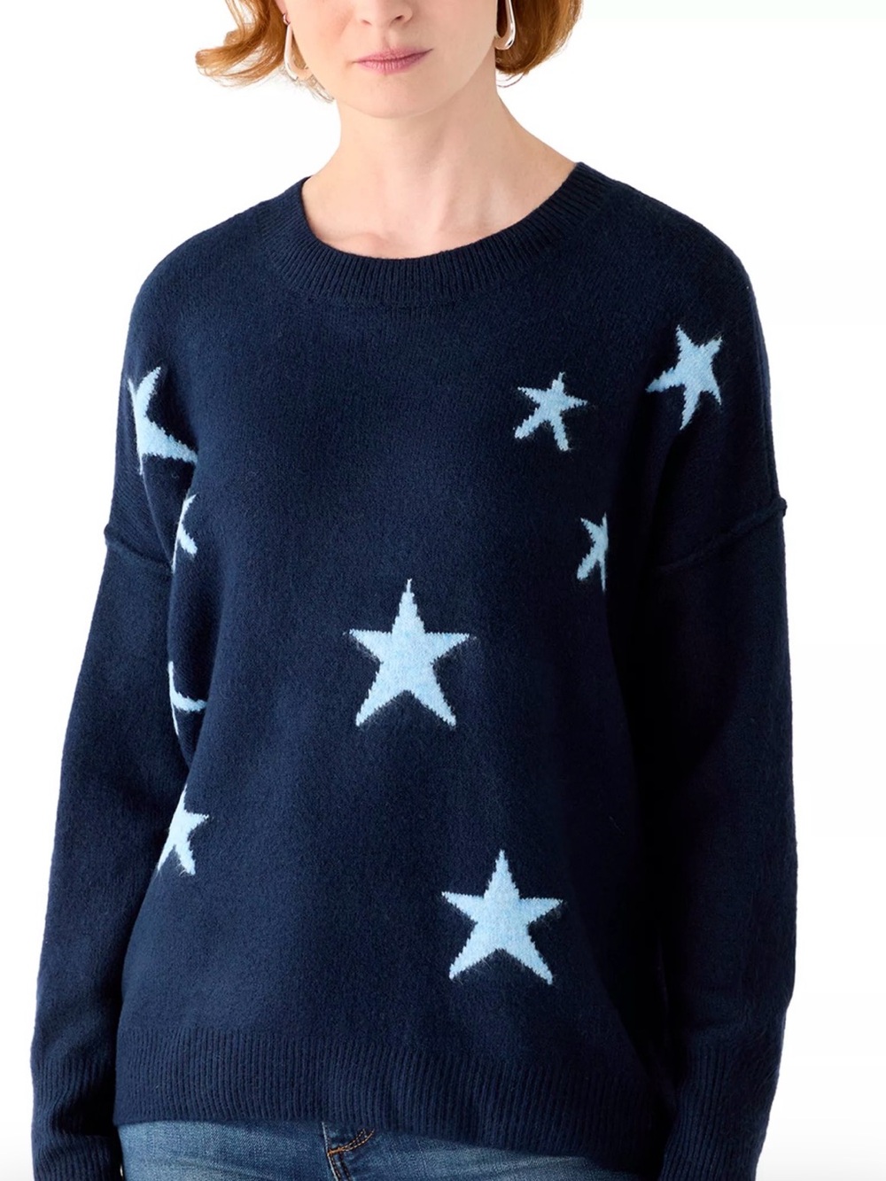 Vince Camuto Star Motif Crewneck Sweater Navy Size M